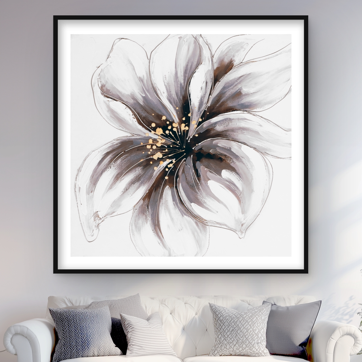 C1FM4848VLWT6R 48 x 48 in. Purple Orchid - Beige Floral Framed Print Wall Art for Home Decor