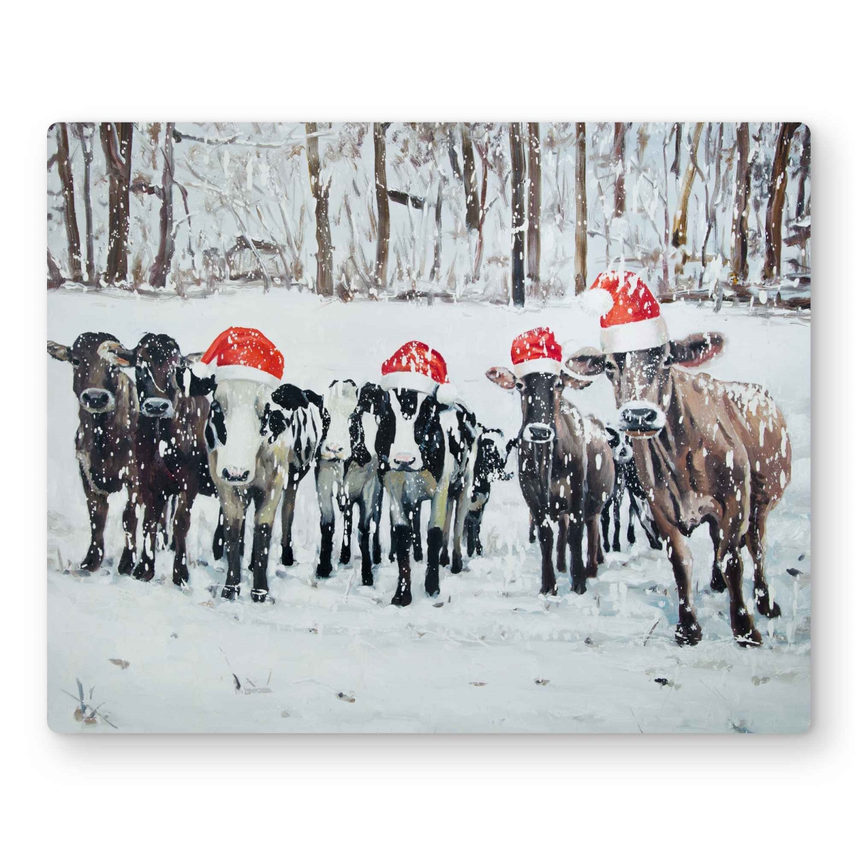 C1MP1620AARGYE 16 x 20 in. Curious Christmas Cows - White Metal Print Wall Art for Home Decor