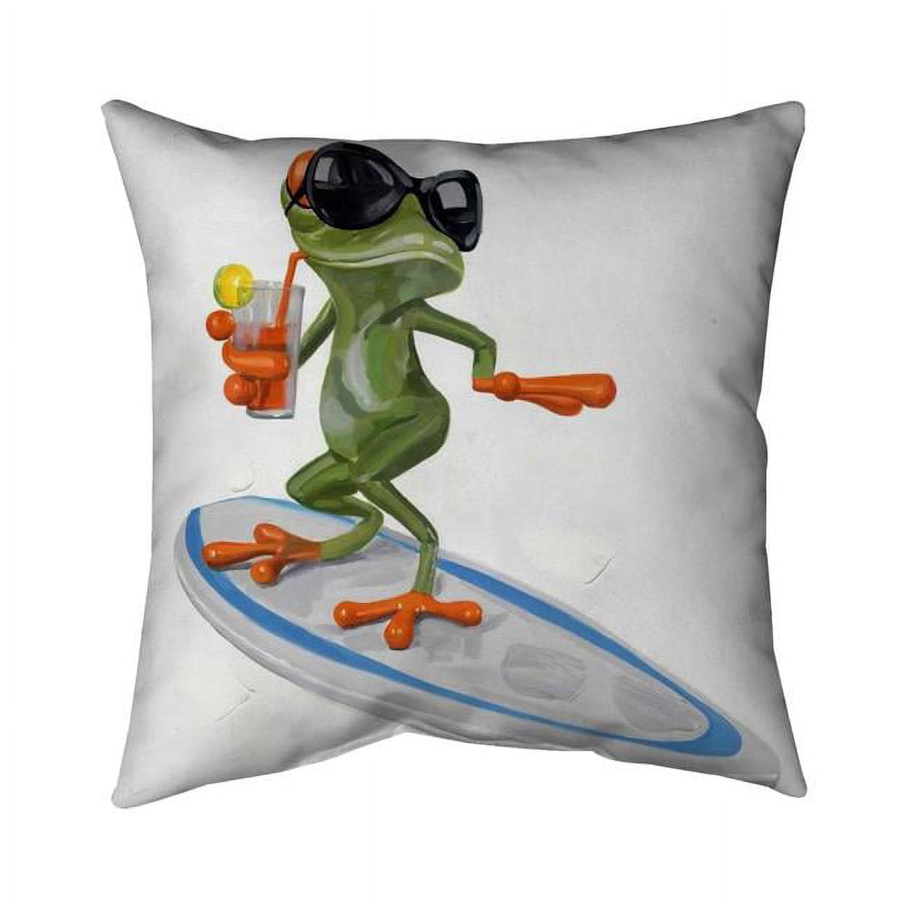 26 x 26 in. Funny Frog Surfing-Double Sided Print Indoor Pillow