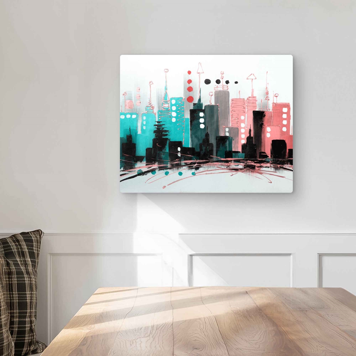 C1MP1620HEWNQK 16 x 20 in. Cityscape with Rose Gold Colors Wall Art - Pink Metal Print