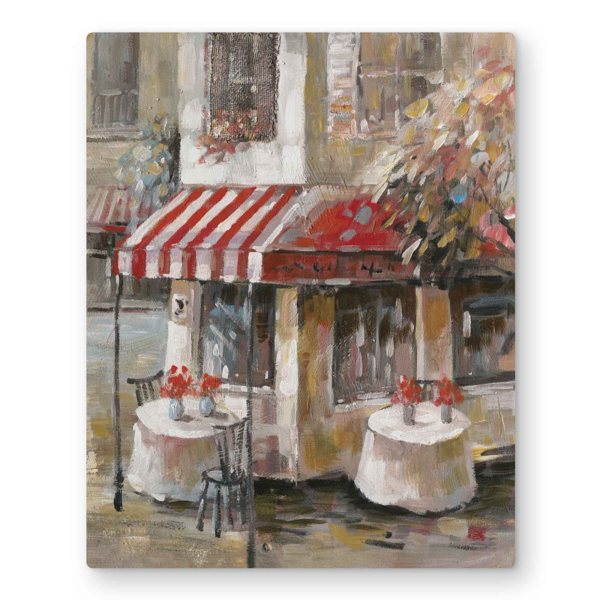 C1MP1620HGI0OG 16 x 20 in. Sunny Restaurant Terrace - Street Scenery Metal Print Wall Art for