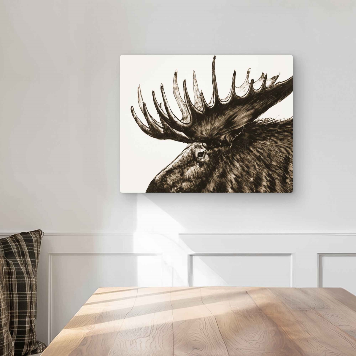 C1MP1620NLJLO5 16 x 20 in. Moose Plume Sepia Wall Art - Sepia Holidays Metal Print