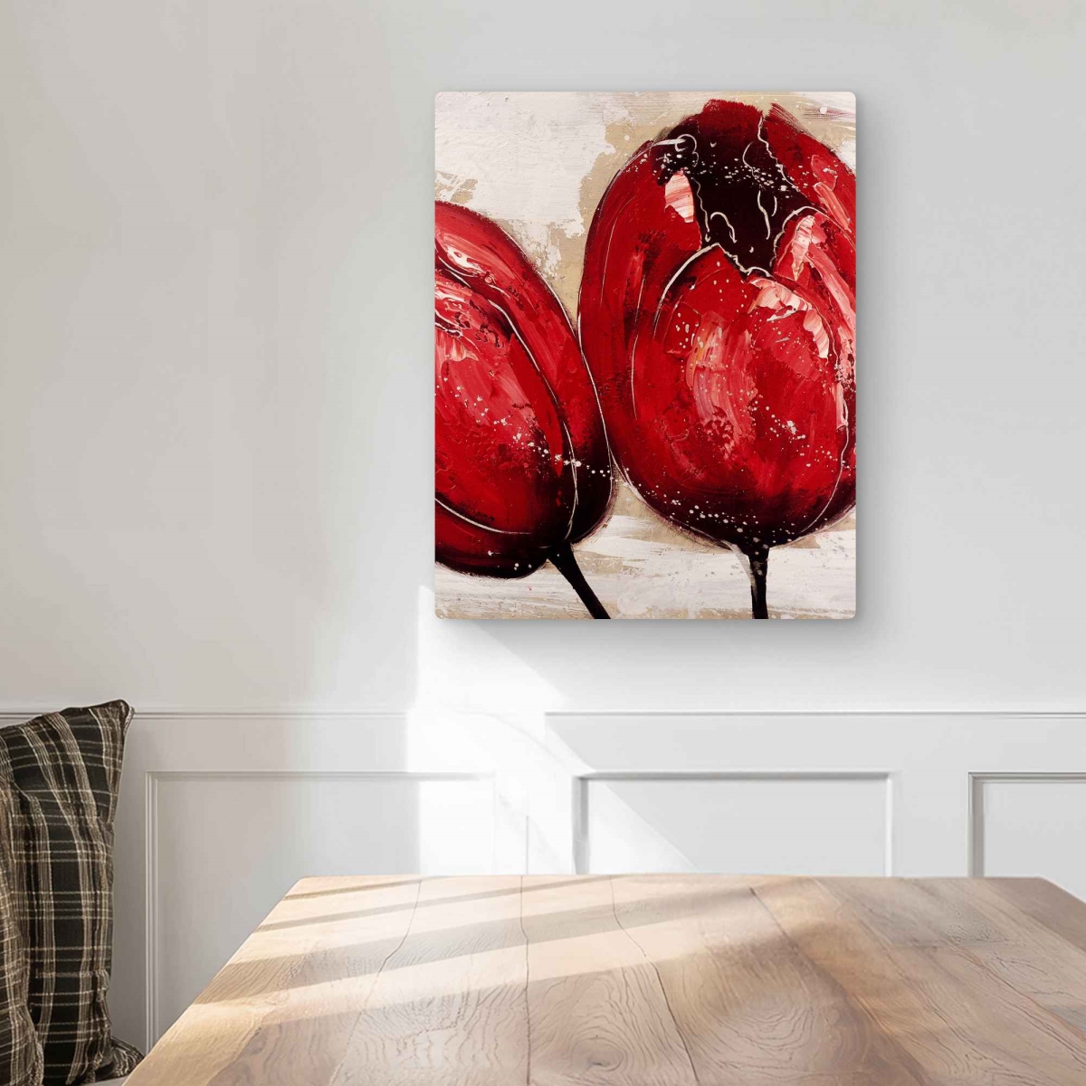 C1MP1620NYHZP3 16 x 20 in. Two Red Tulips - Livingroom Red Metal Print Wall Art - Home Decor