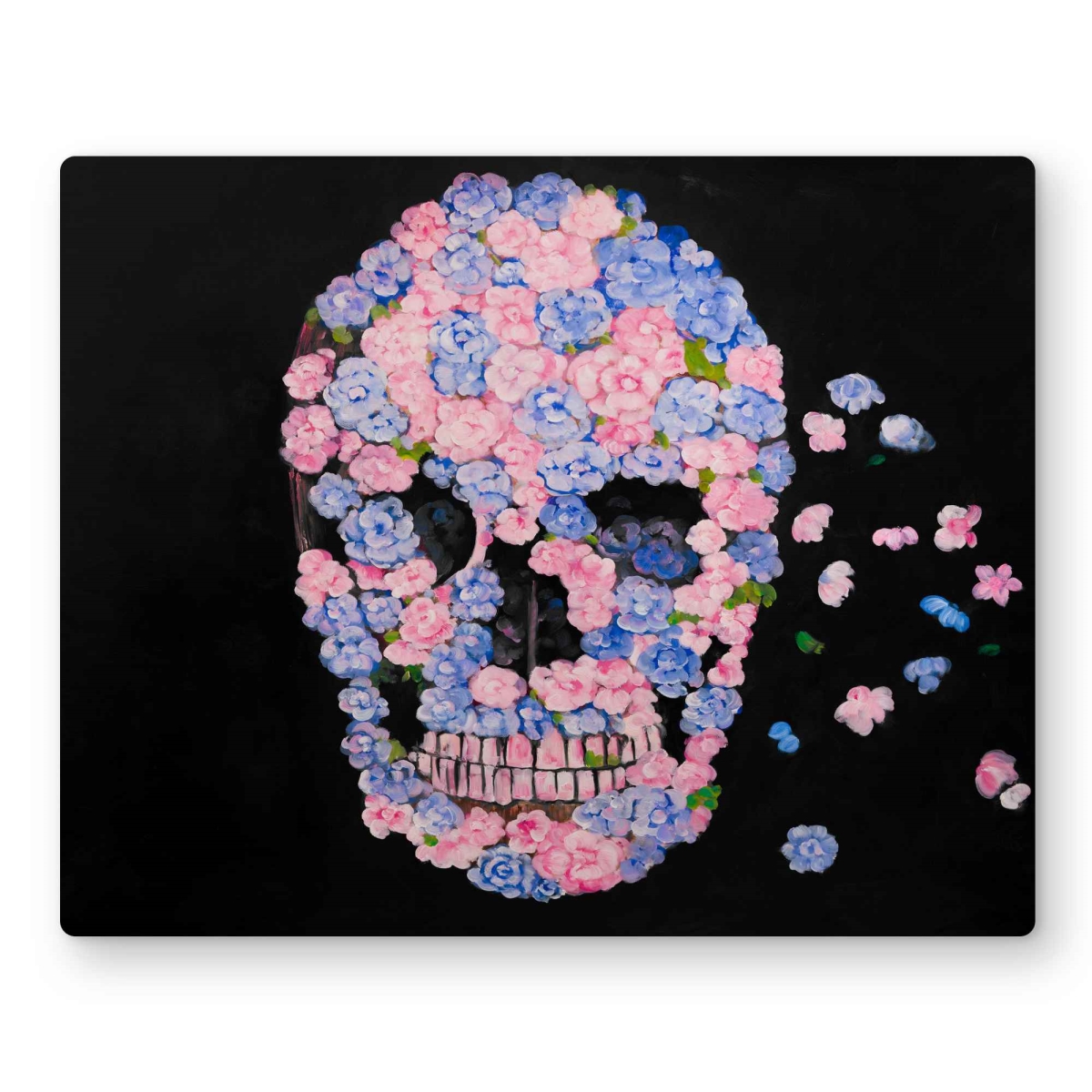 C1MP1620XDHH65 16 x 20 in. Flower Skull - Modern Metal Print Wall Art for Living Room Decor