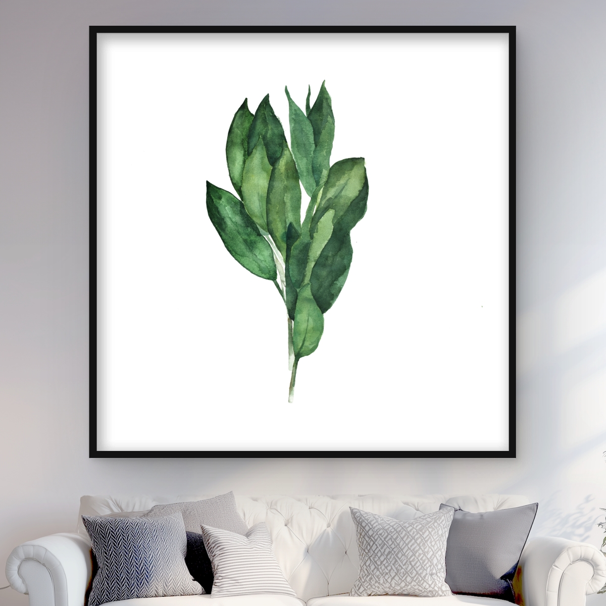 C1FM48485NT7JV 48 x 48 in. Bay Leaves Bundle - White Framed Matted Print Wall Art - Home Decor