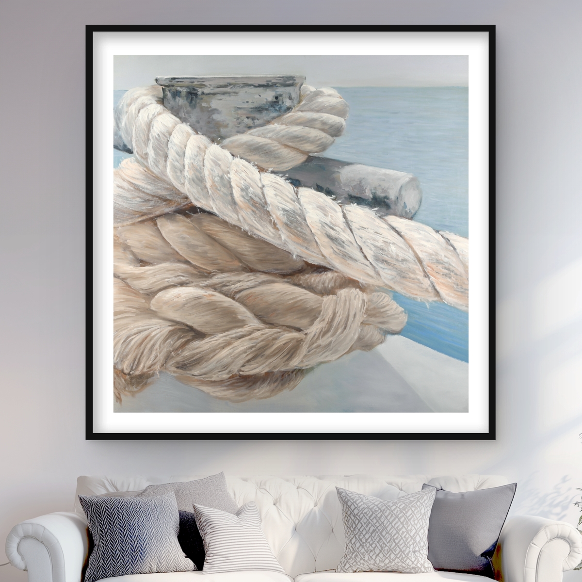 C1FM4848QHZTAB 48 x 48 in. Tie-Down Ropes Closeup - Marine Still Life Framed Print Wall Art