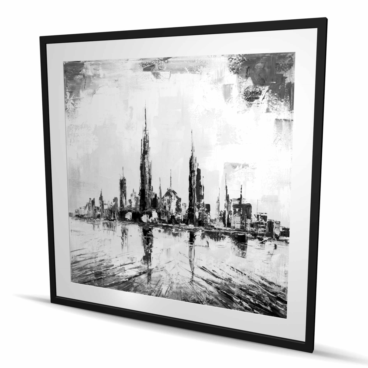 C1FM4848BM4O2H 48 x 48 in. Abstract Monochrome Framed Print Wall Art - Texturized City Art Decor