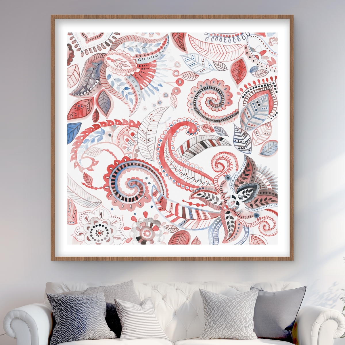 C1FM4848BNFN68 48 x 48 in. Paisley Pattern - Framed Matted Print Wall Art - Home Decor Art