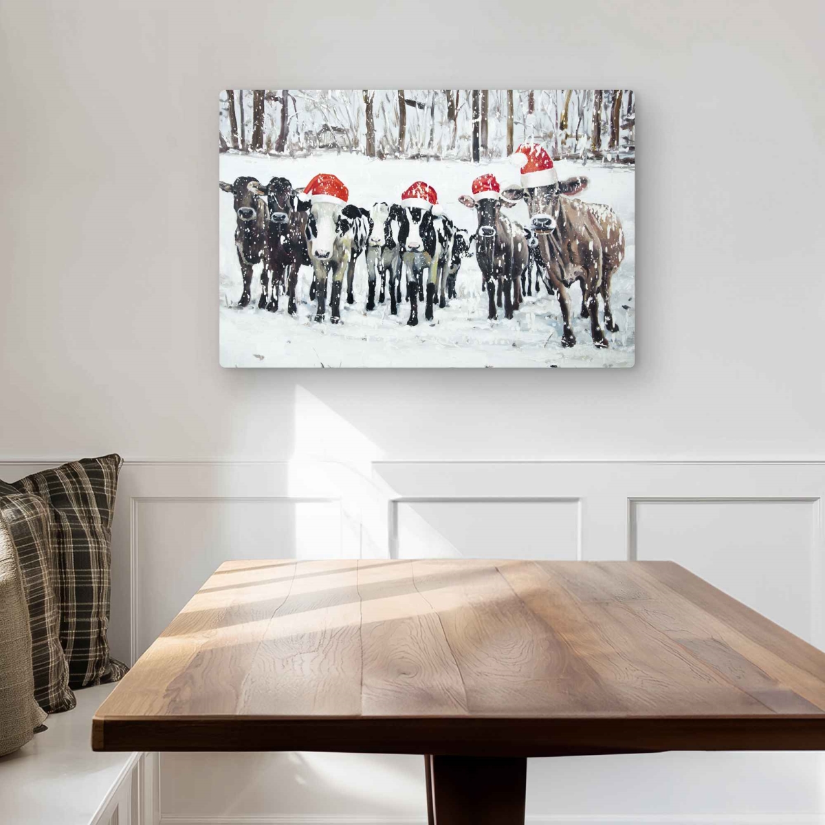 C1MP2030XVD88T 20 x 30 in. Curious Christmas Cows Wall Art - Holidays Hygge Metal Print Decor