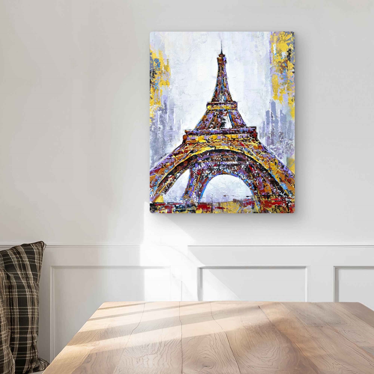 C1MP16201DMSVC 16 x 20 in. Abstract Paint Splash Eiffel Tower Wall Art - Purple Metal Print