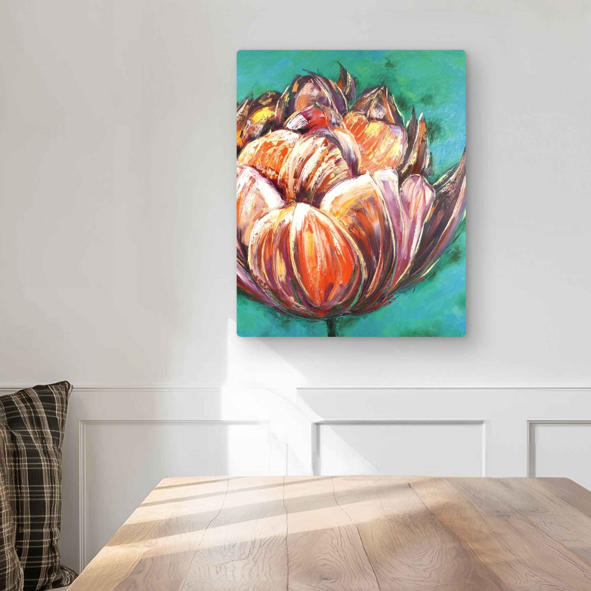 C1MP16201MYH1Y 16 x 20 in. Abstract Double Tulips Flower Wall Art - Turquoise Metal Print Decor