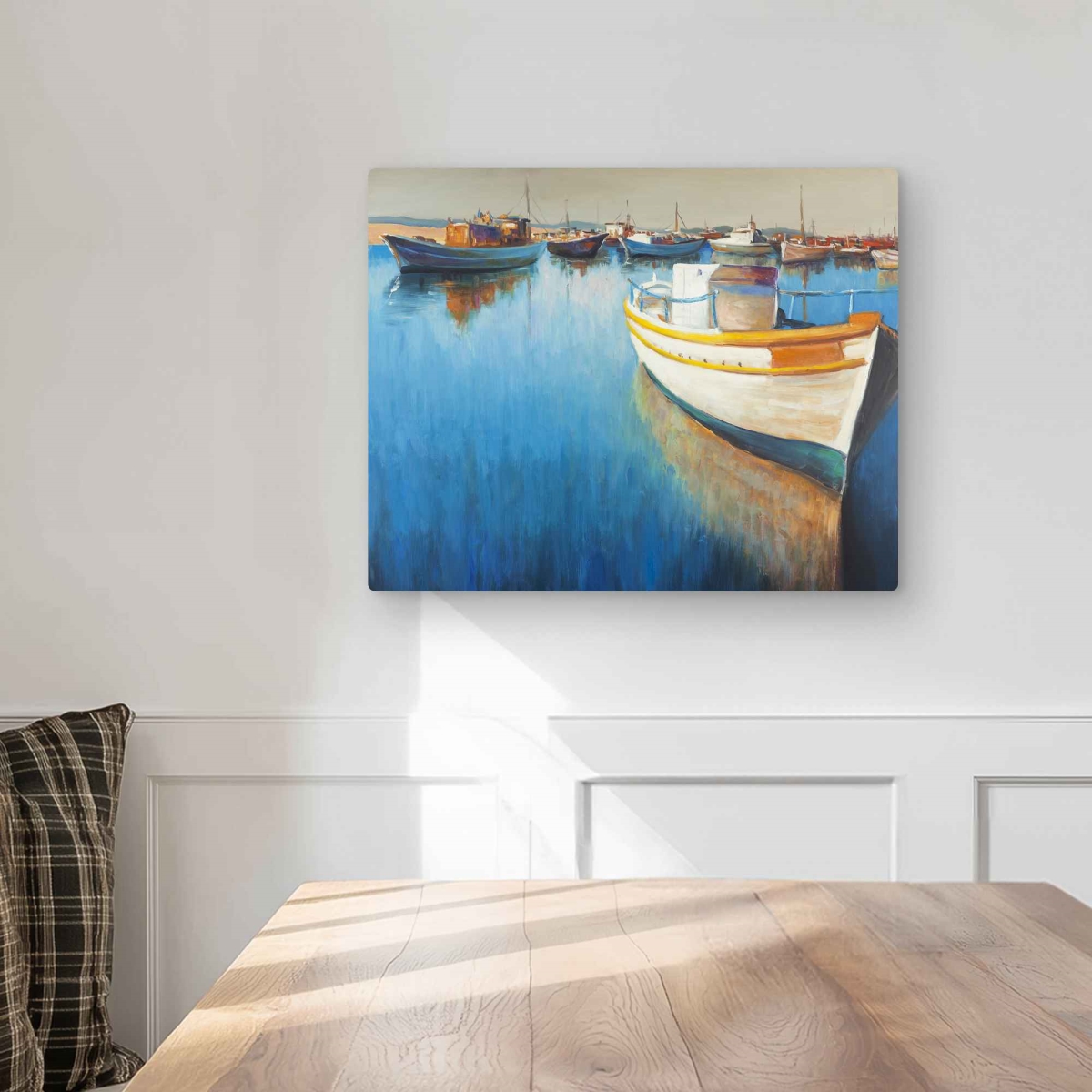 C1MP16201X2BIU 16 x 20 in. Fishing Boats at the Marina Wall Art - Blue Coastal Metal Print Decor