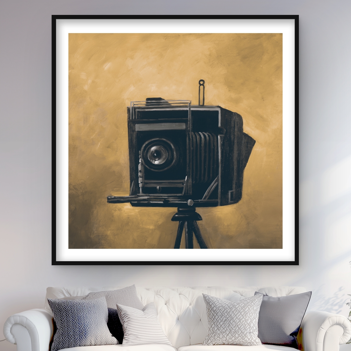 C1FM4848VSC04T 48 x 48 in. Vintage Camera Rustic Blue Framed Matted Print Wall Art - Home Decor