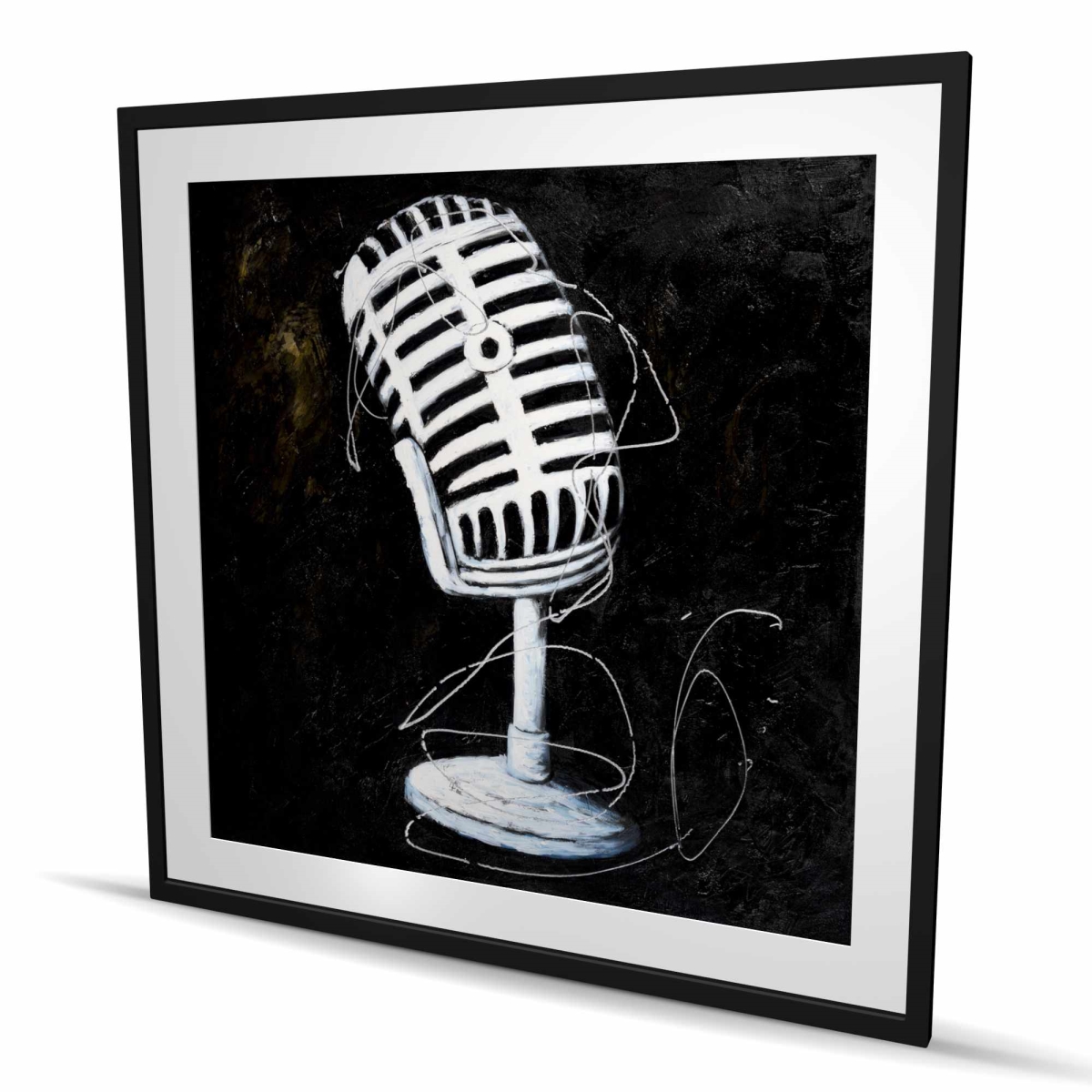 C1FM4848P4PLWZ 48 x 48 in. Microphone - Man Cave White Framed Matted Print Wall Art - Home Decor