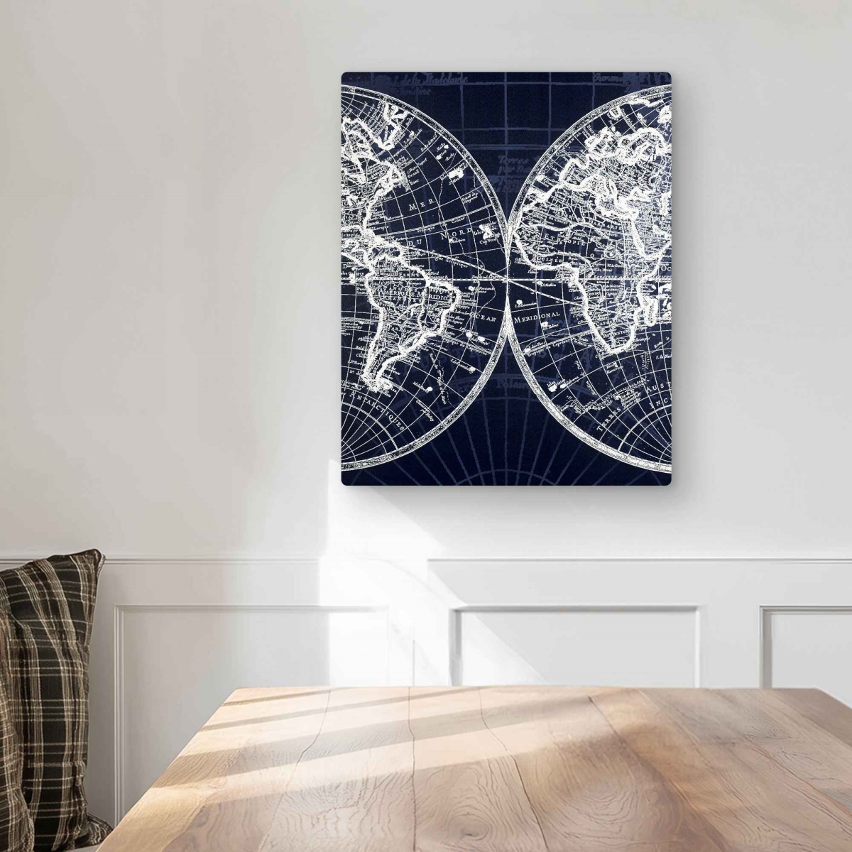 C1MP16208KVTSC 16 x 20 in. World Map Blue Print - Blue Metal Print Wall Art for Home Decor