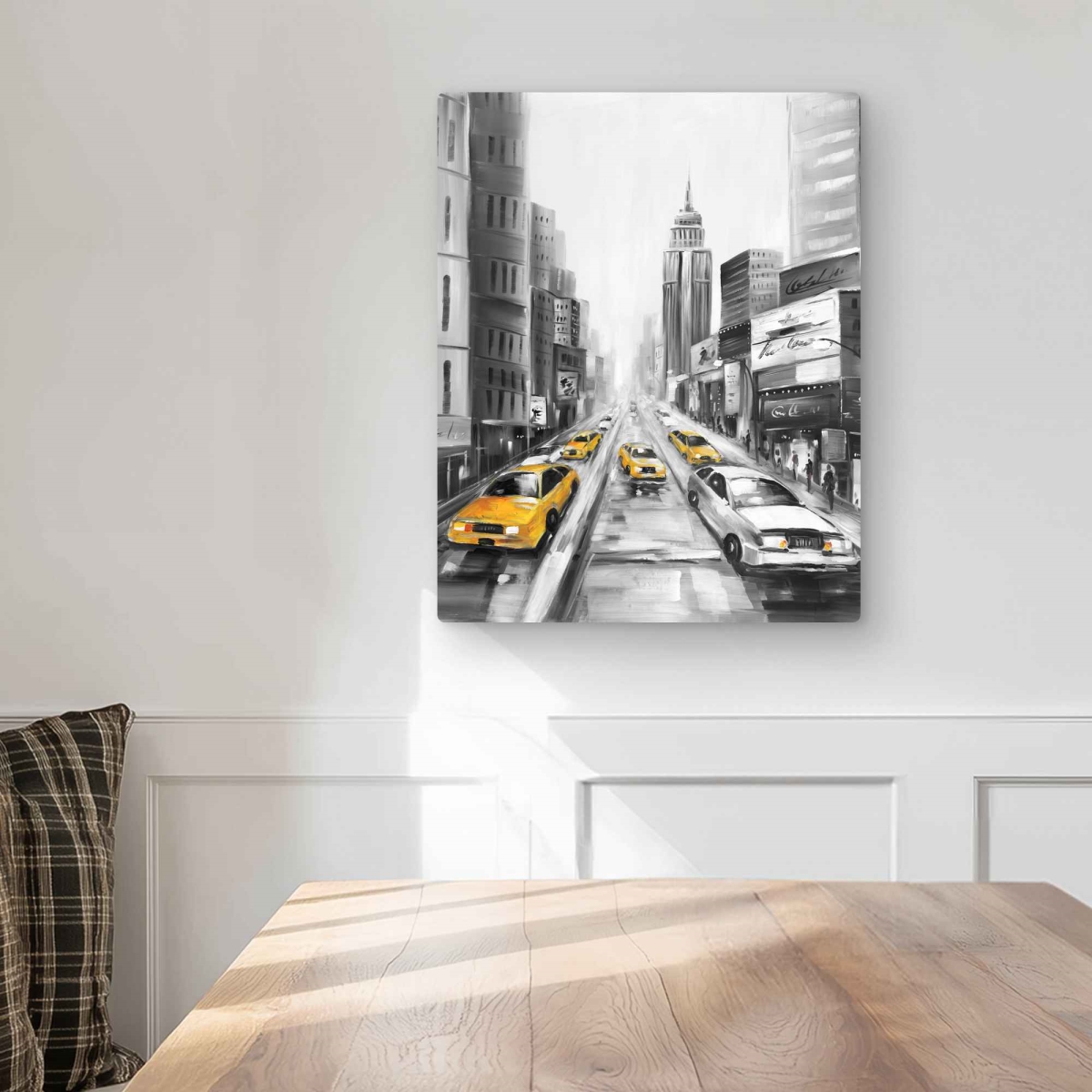C1MP16208XN6U6 16 x 20 in. Yellow Taxis In York Wall Art - Building Office Metal Print Decor