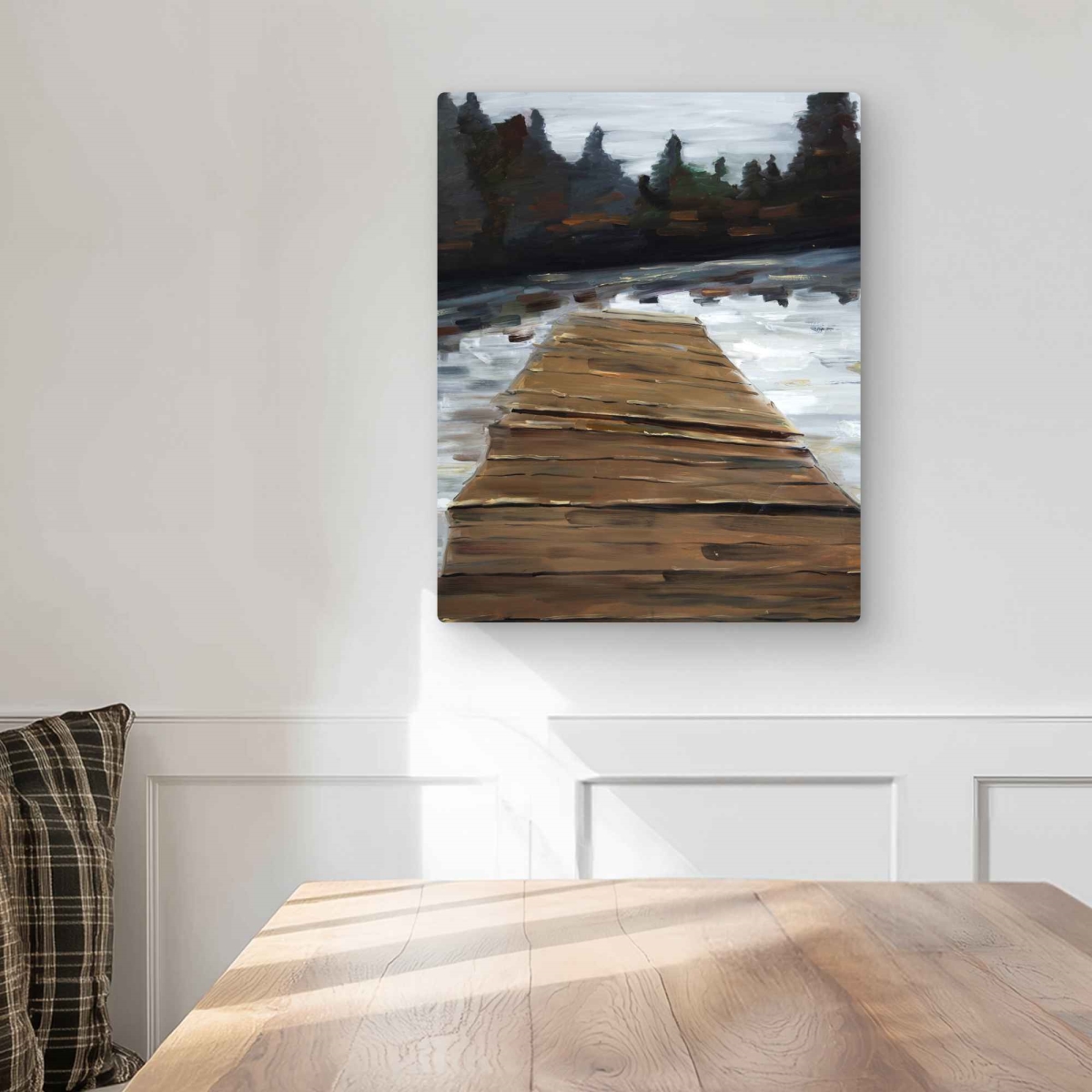 C1MP1620FOQ6E8 16 x 20 in. Dock & Lake - Livingroom Hygge Metal Print Wall Art for Home Decor