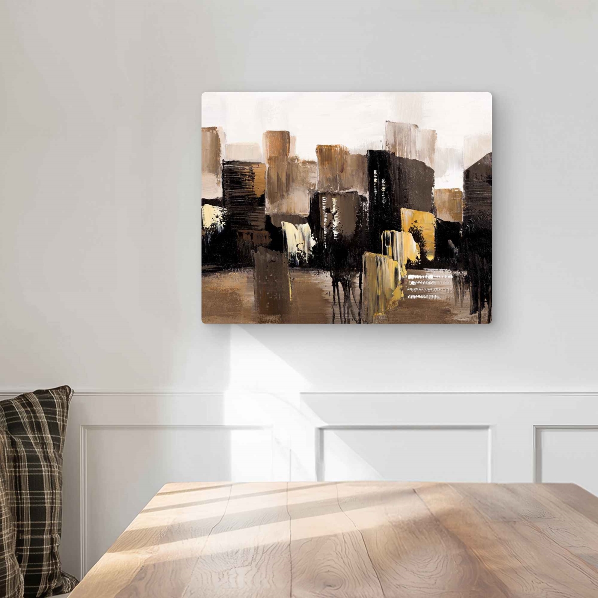 C1MP1620FWLGIG 16 x 20 in. Earthy Tones Abstract Cityscape Wall Art - Modern Metal Print Decor