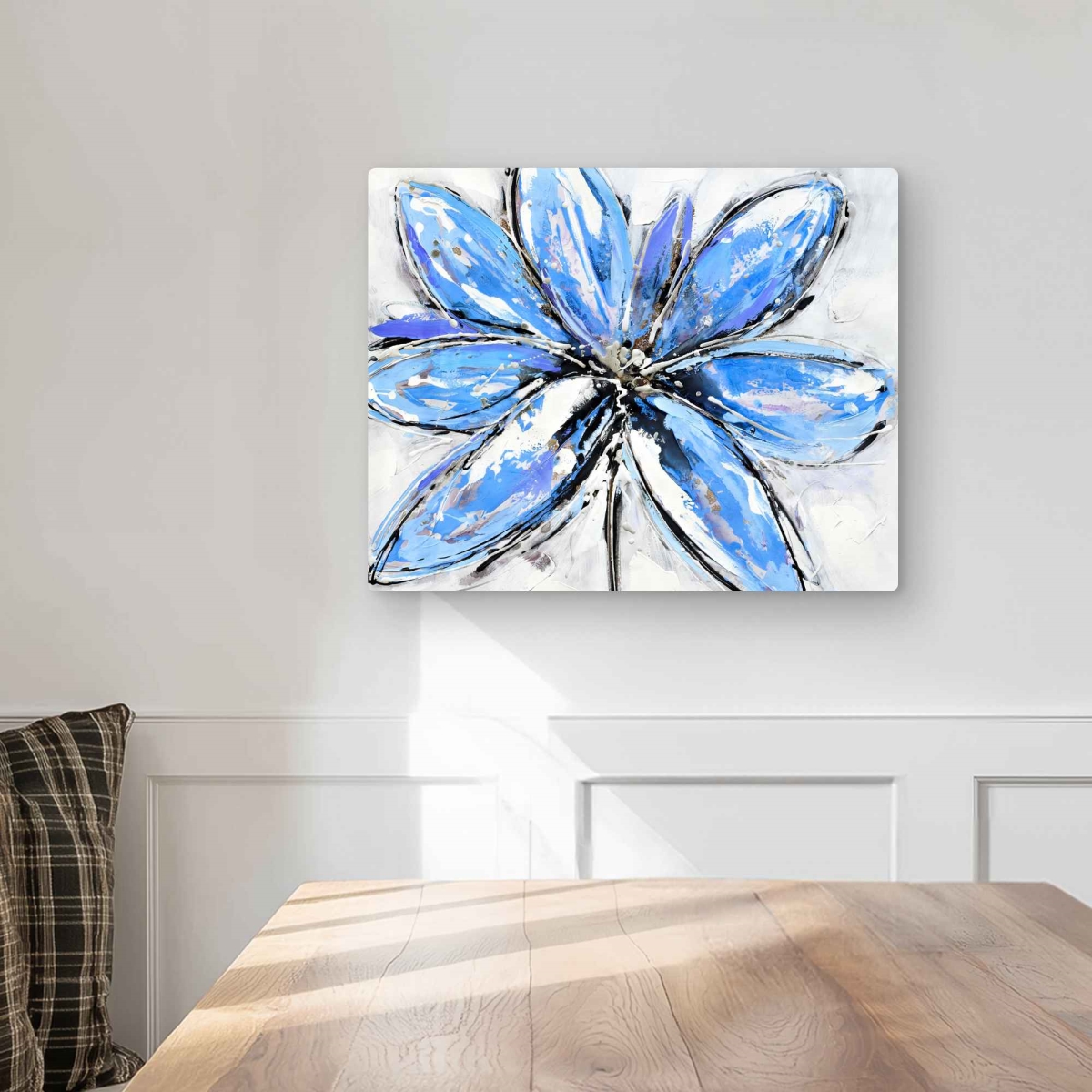 C1MP1620JRZCT0 16 x 20 in. Blue Flower - White Contemporary Metal Print Wall Art for Home Decor