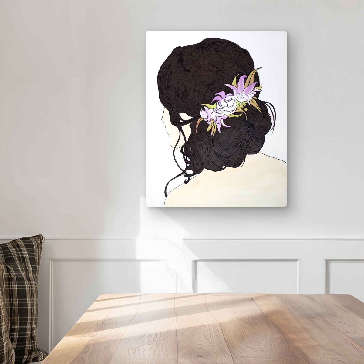 C1MP1620JXK29M 16 x 20 in. Woman From Behind with Pink Flowers Wall Art - Figurative Metal Print