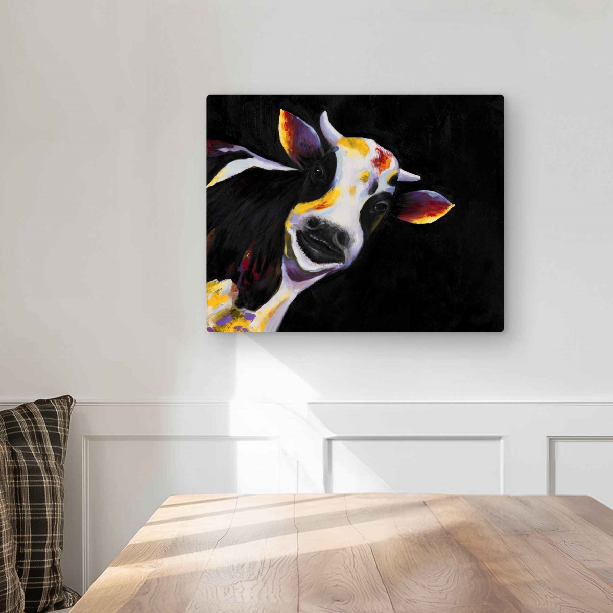 C1MP1620GI6O0Y 16 x 20 in. One Funny Cow - Yellow Animals Metal Print Wall Art for Home Decor