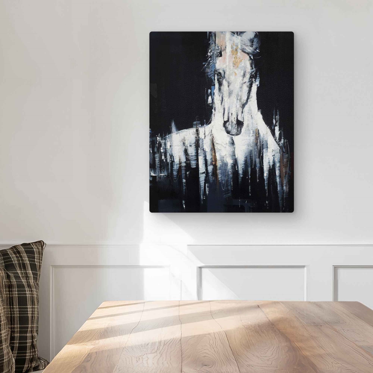 C1MP1620MJUNBD 16 x 20 in. Abstract White Horse Metal Print Wall Art - Rustic Home Decor Accent