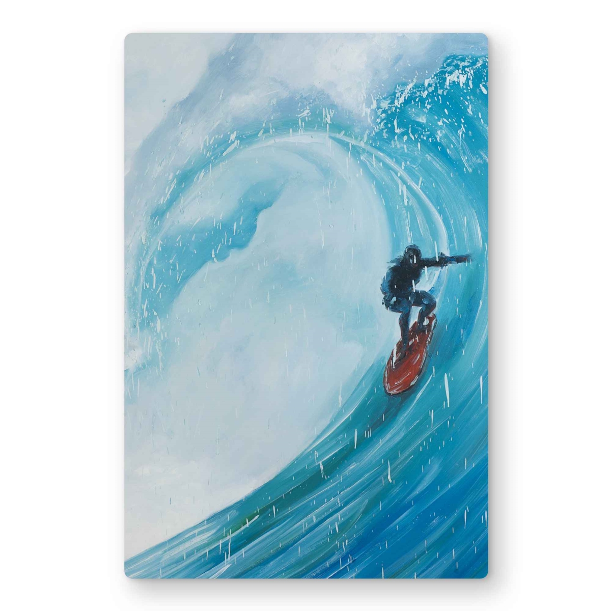 C1MP1218RTAY13 12 x 18 in. Surfer On A Big Wave - Metal Print Wall Art for Man Cave Decor