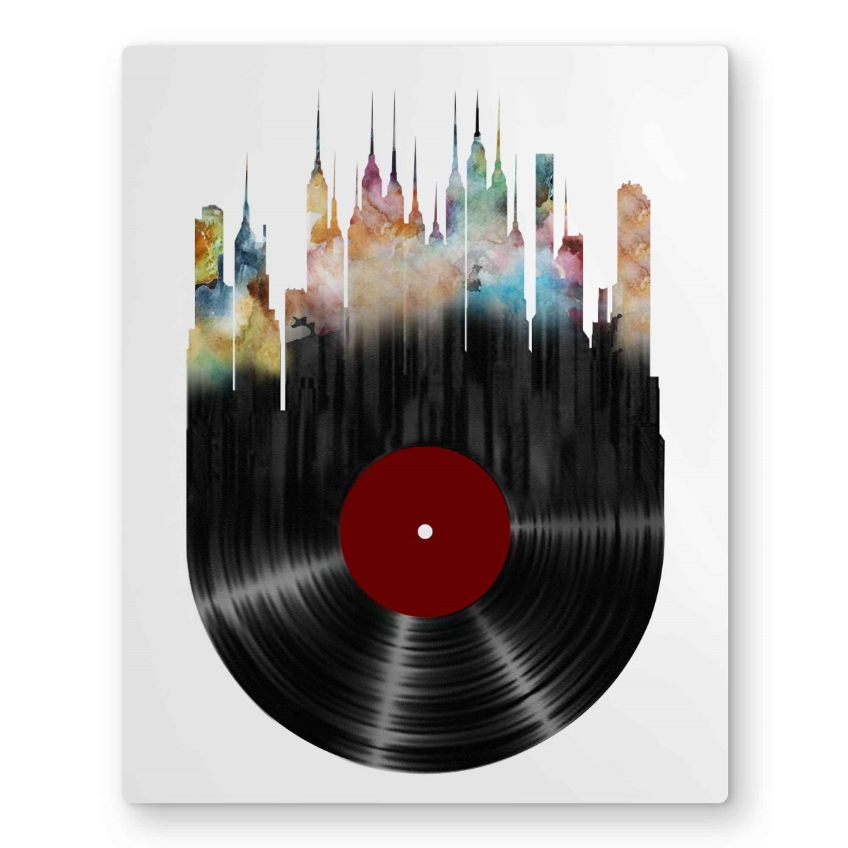 C1MP1620RG7B7T 16 x 20 in. Abstract City On Vinyl Disk Wall Art - Livingroom Building Metal Print