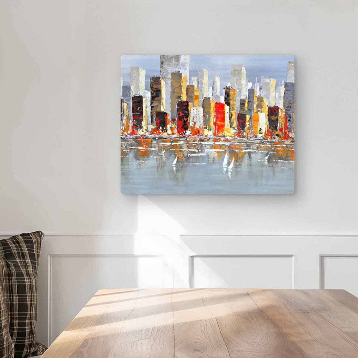 C1MP1620RHCVZK 16 x 20 in. Colorful Buildings with Water Reflection Wall Art - Yellow Cities Metal Print