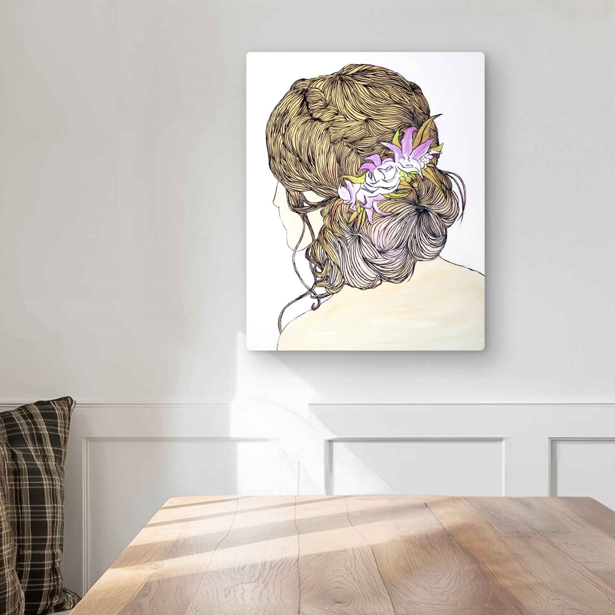 C1MP1620MP0JHP 16 x 20 in. Blond Woman with Flowers Wall Art - Illustrative Metal Print