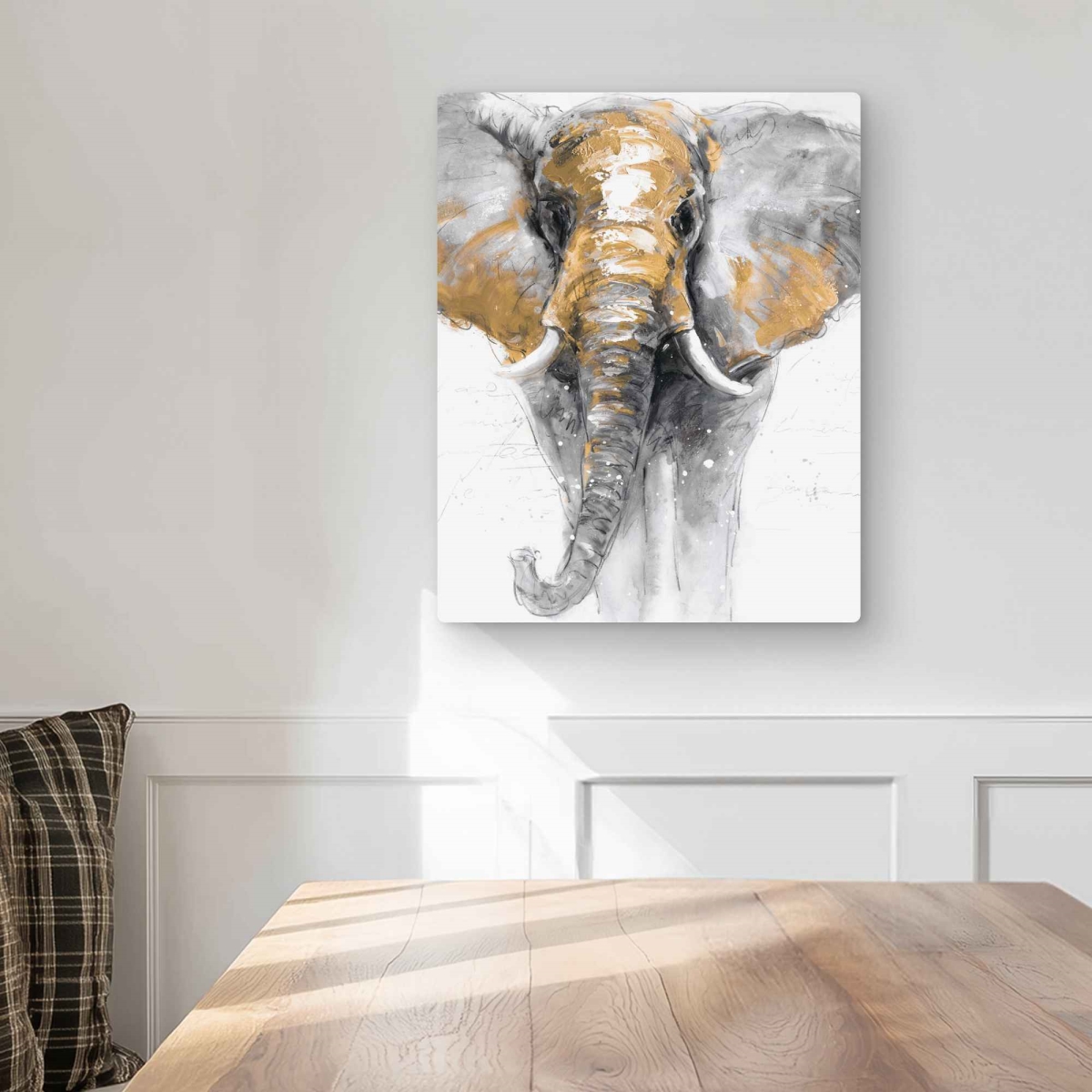 C1MP1620U4247T 16 x 20 in. Golden Elephant - Wildlife Gray Metal Print Wall Art for Home Decor