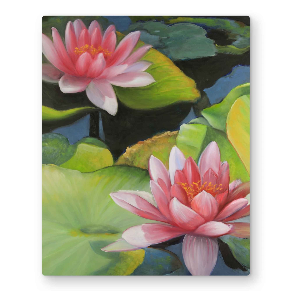 C1MP1620U9CW2O 16 x 20 in. Water Lilies & Lotus Flowers Wall Art - Romantic Metal Print Decor