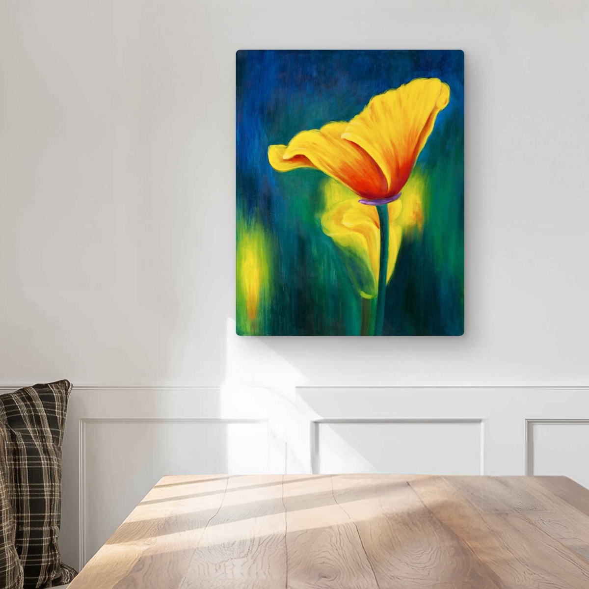 C1MP1620UB5NBF 16 x 20 in. Superb Contrast Flowers Wall Art - Blue Contemporary Metal Print