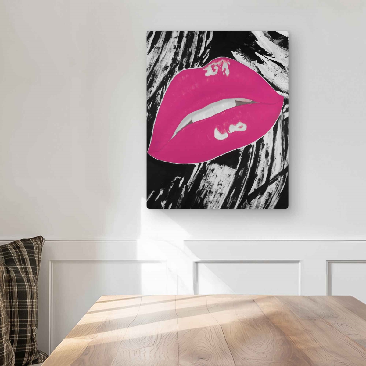 C1MP1620X38SP1 16 x 20 in. Kissable Pink Glossy Lips Wall Art - Romantic Black Metal Print Decor