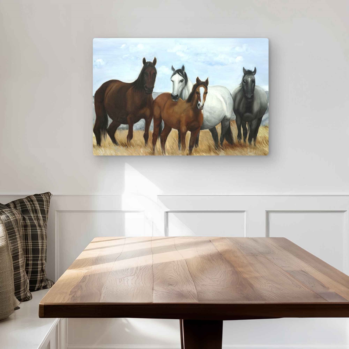 C1MP203019OBY4 20 x 30 in. Horses in the Meadow by the Sun Wall Art - Western Metal Print Decor