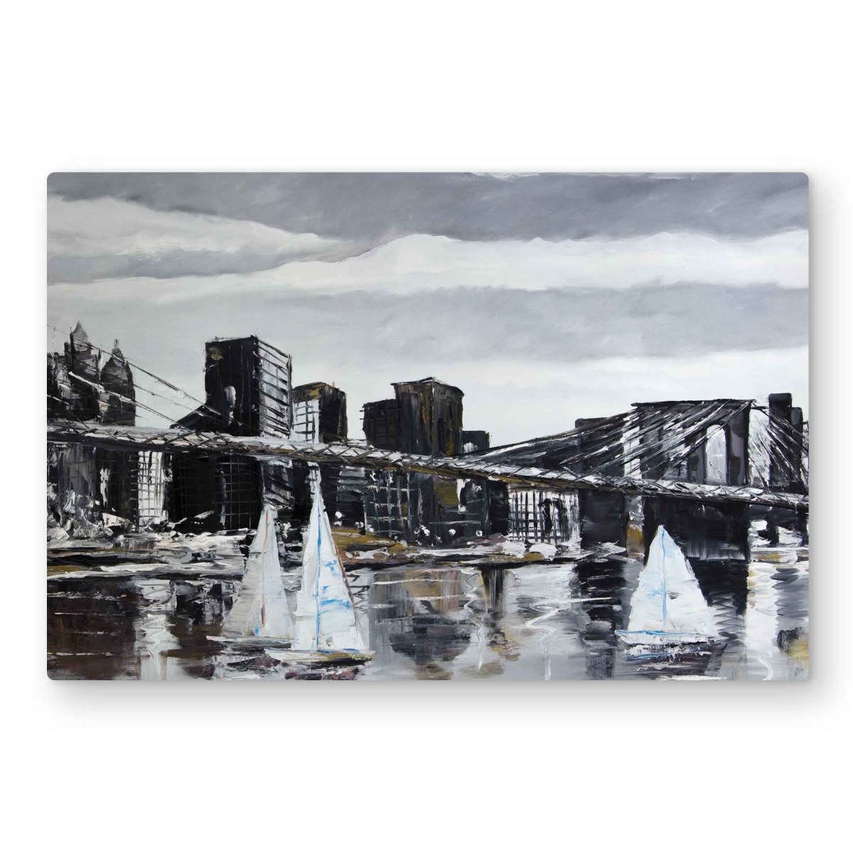 C1MP20301DRD8W 20 x 30 in. Brooklyn Bridge with Sailboats Metal Print Wall Art - Home Decor Art