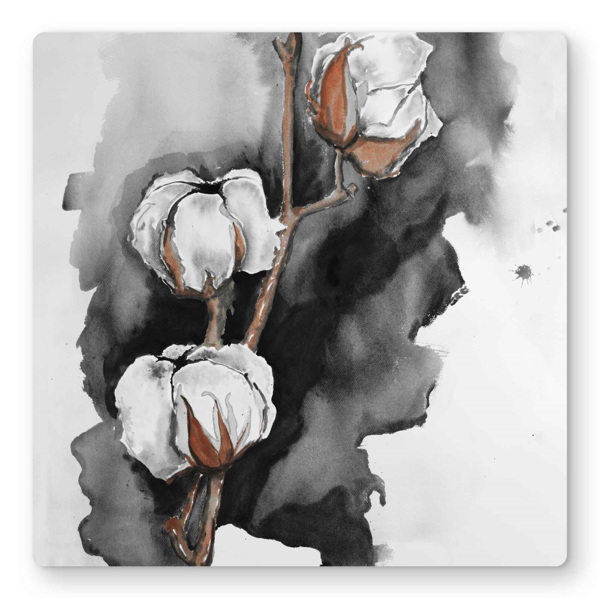 C1MP1616577A0U 16 x 16 in. Cotton Flowers On Black Background Wall Art - Floral Metal Print