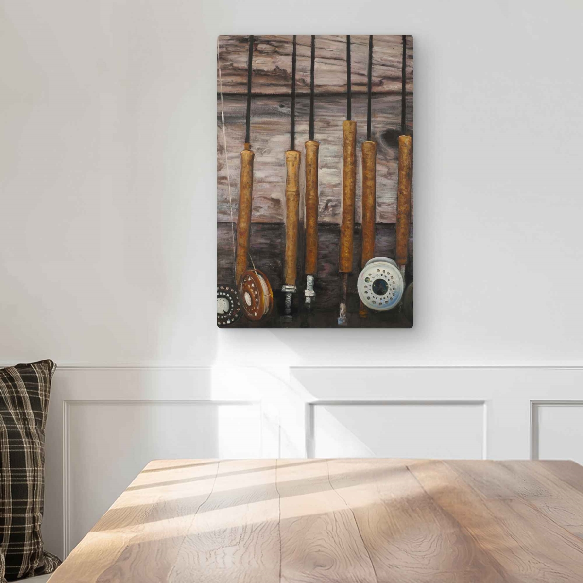 C1MP1218MN7CPO 12 x 18 in. Fishing Rods On Wood Wall Art - Rustic Man Cave Metal Print Decor