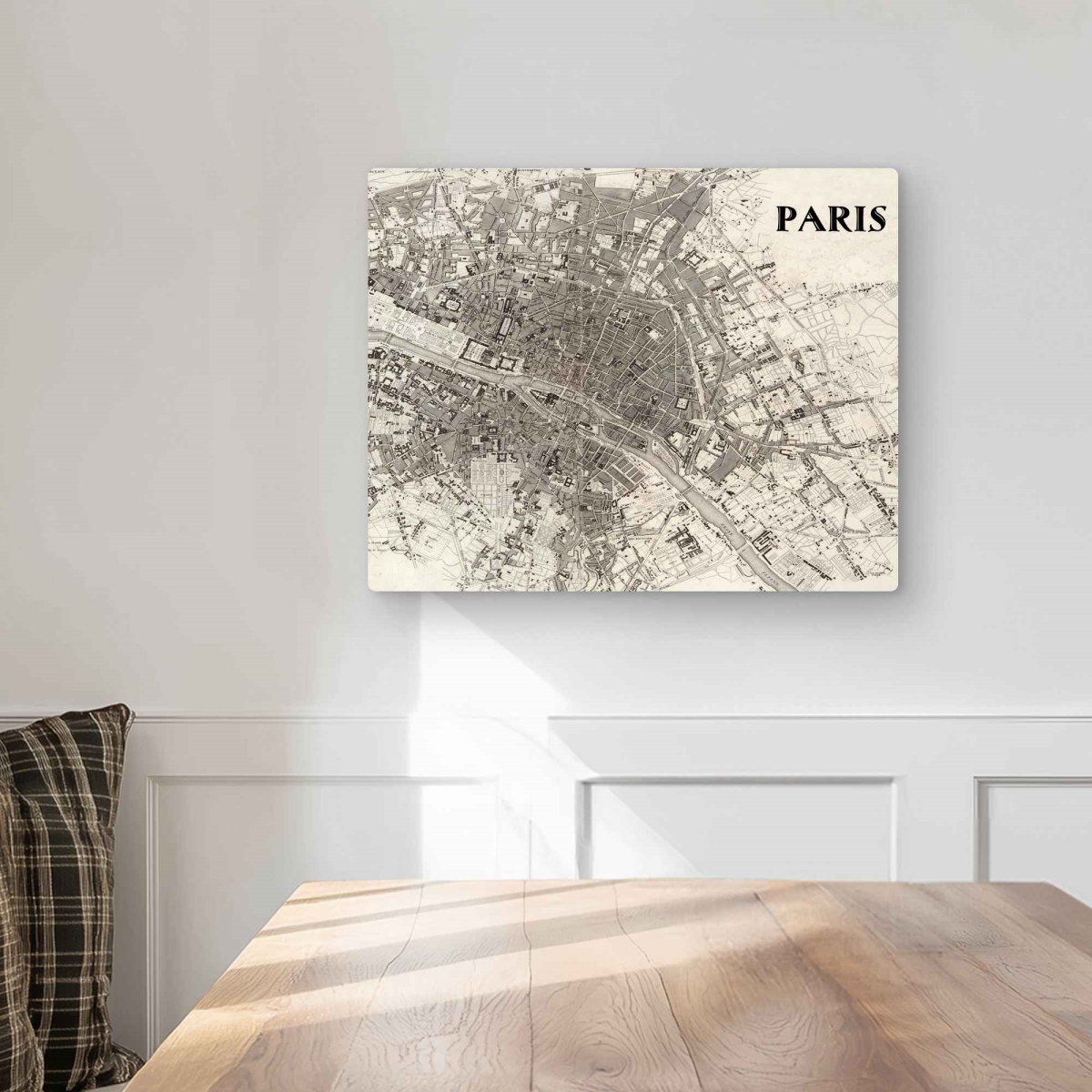 C1MP162008TU05 16 x 20 in. Paris Satellite View Beige Metal Print Wall Art - Home Decor Art