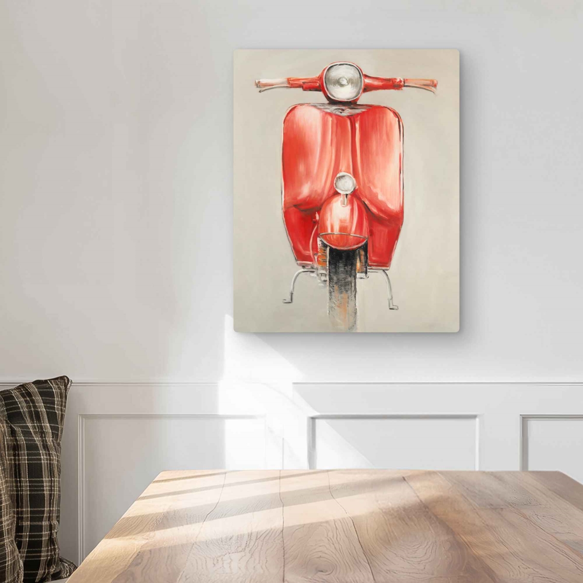 C1MP16206XPX2O 16 x 20 in. Small Red Moped Wall Art - Beige Motorcycle Metal Print