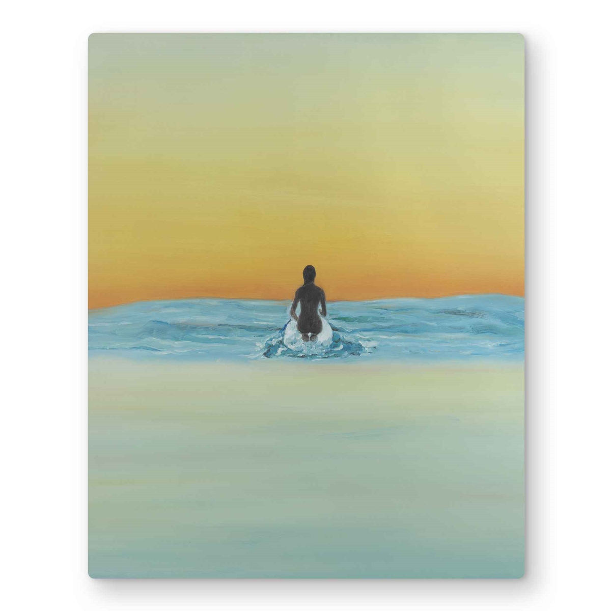 C1MP16208YVDK2 16 x 20 in. A Surfer Swimming by Dawn - Metal Print Wall Art for Living Room