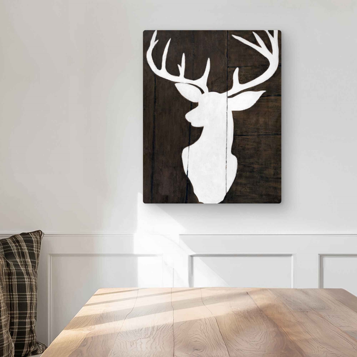 C1MP1620936VL3 16 x 20 in. Silhouette of A Deer On Wood Wall Art - Brown Animals Metal Print