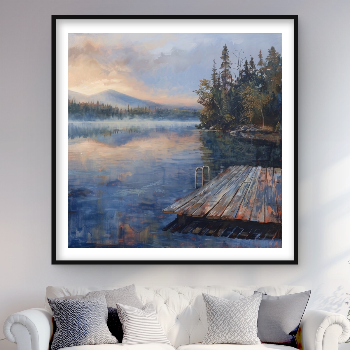 C1FM4848ZZQBKJ 48 x 48 in. Dock - White Framed Matted Print Wall Art for Home Decor - Art Firm