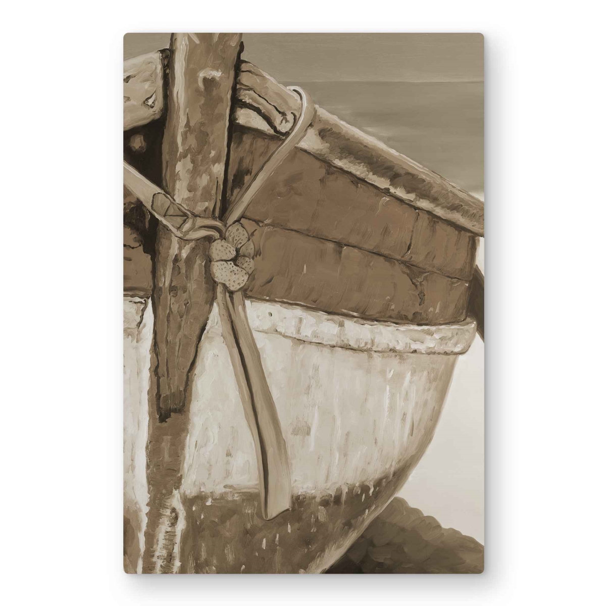 C1MP20300PHX6K 20 x 30 in. Tied Up Rowing Boat - Sepia Beige Metal Print Wall Art for Home Decor