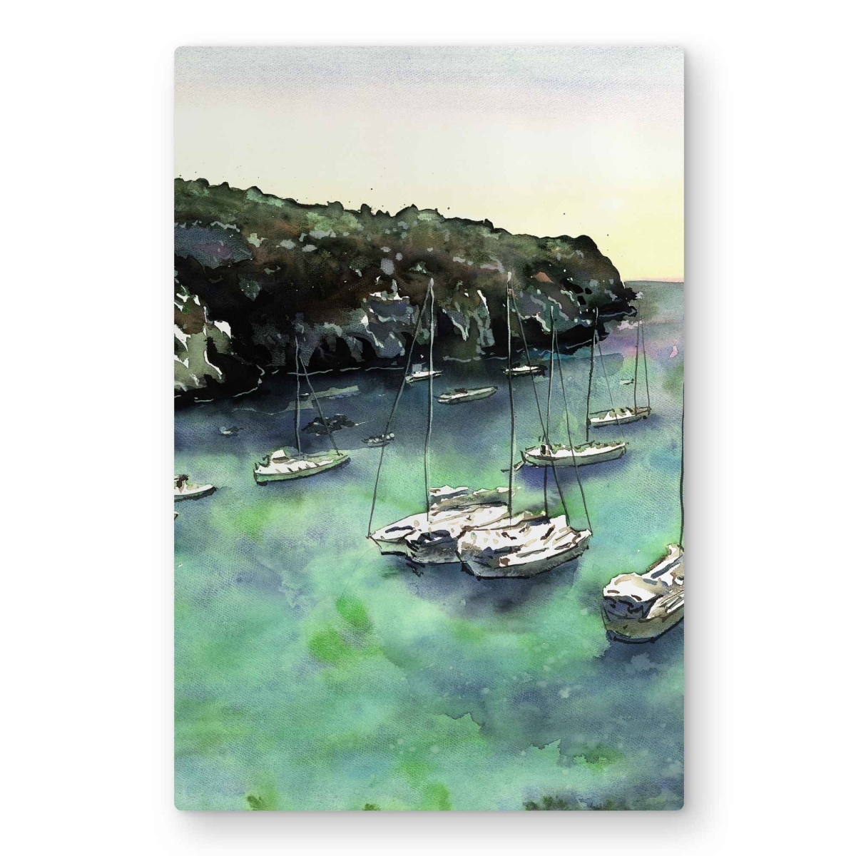 C1MP20300UG2YE 20 x 30 in. Boats In Cala Macarella Wall Art - Marine Coastal Metal Print Decor