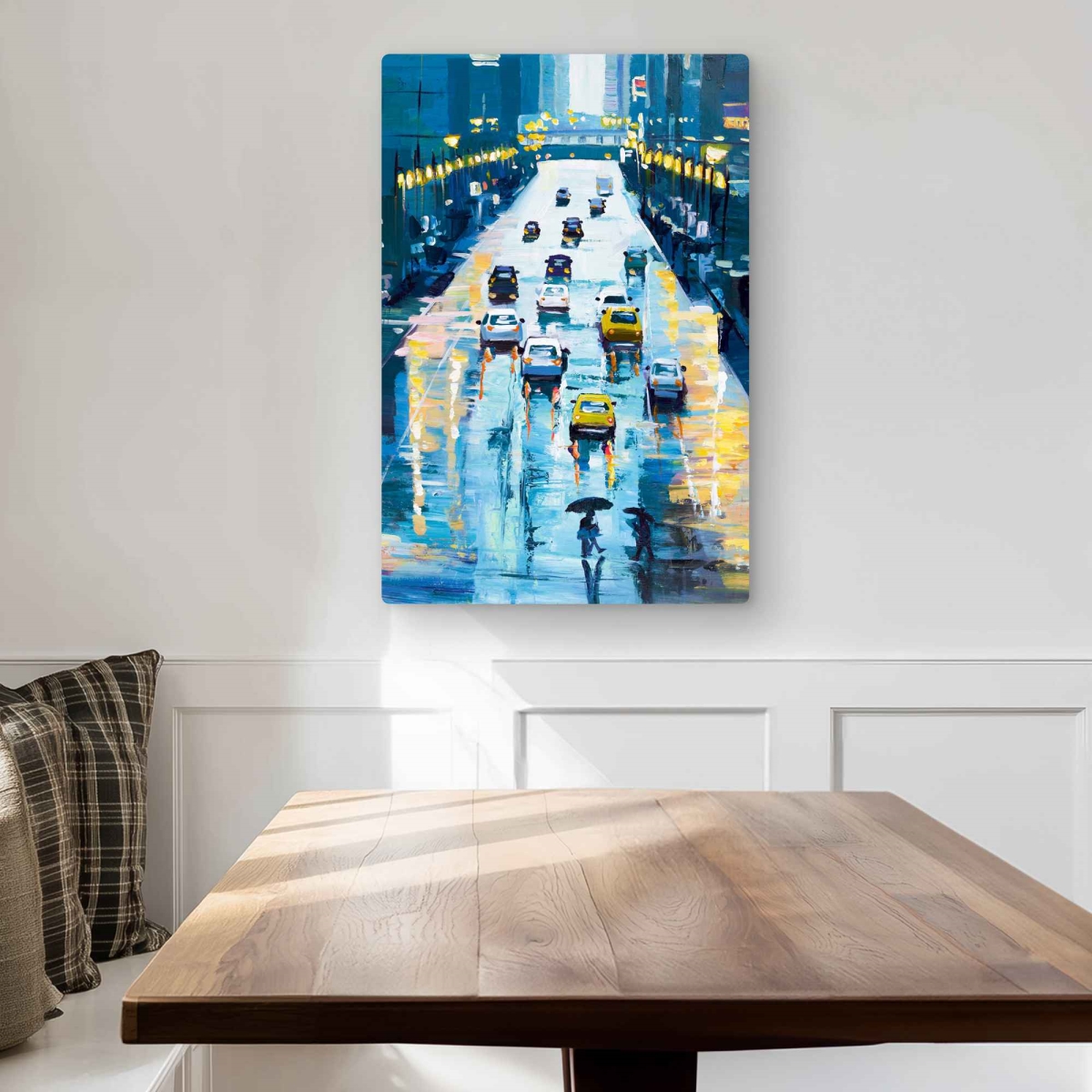 C1MP2030MF9A30 20 x 30 in. Rainy Streets of York Wall Art - Classic Blue Metal Print Decor