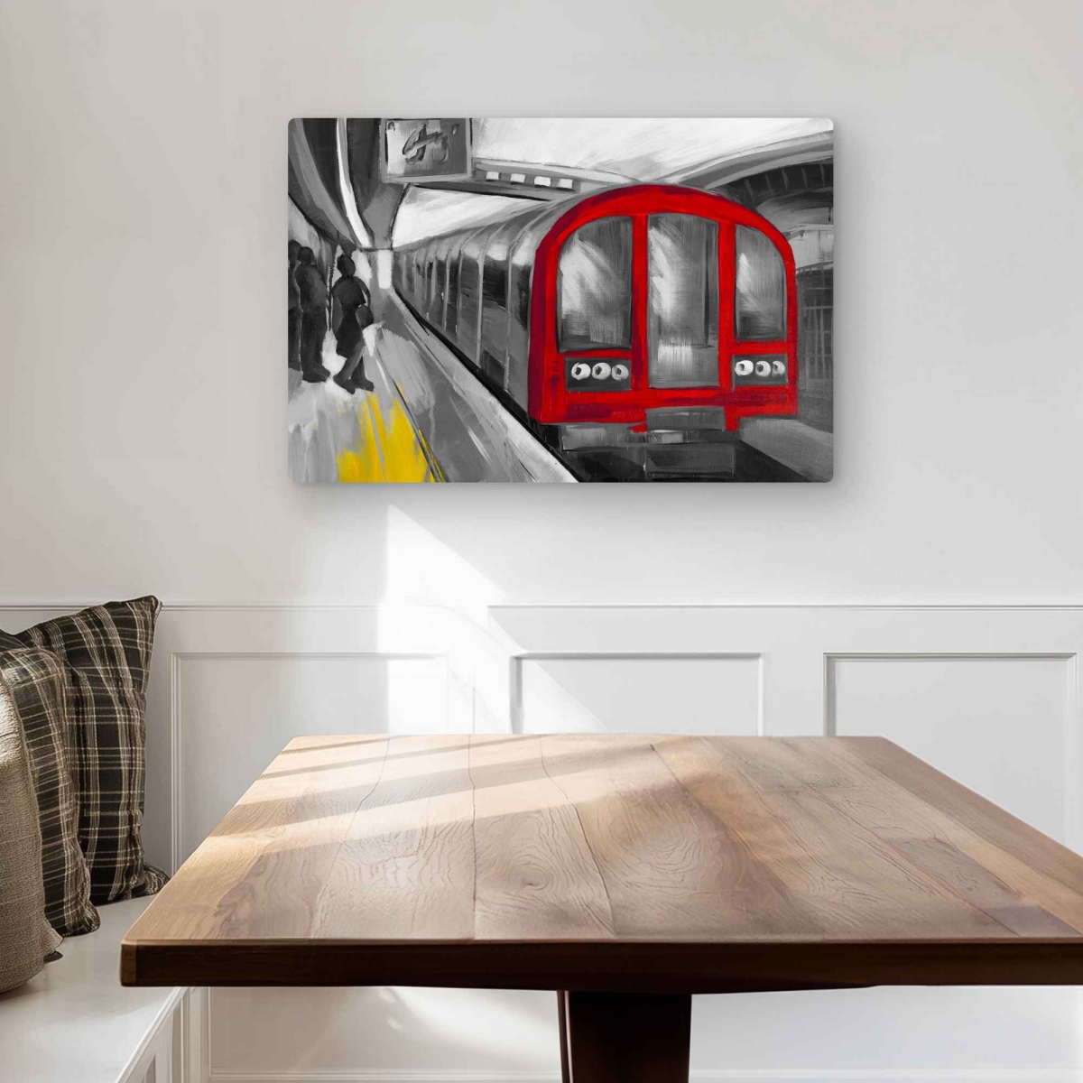C1MP2030P8XY9P 20 x 30 in. Waiting Subway - Train Red Metal Print Wall Art for Home Decor