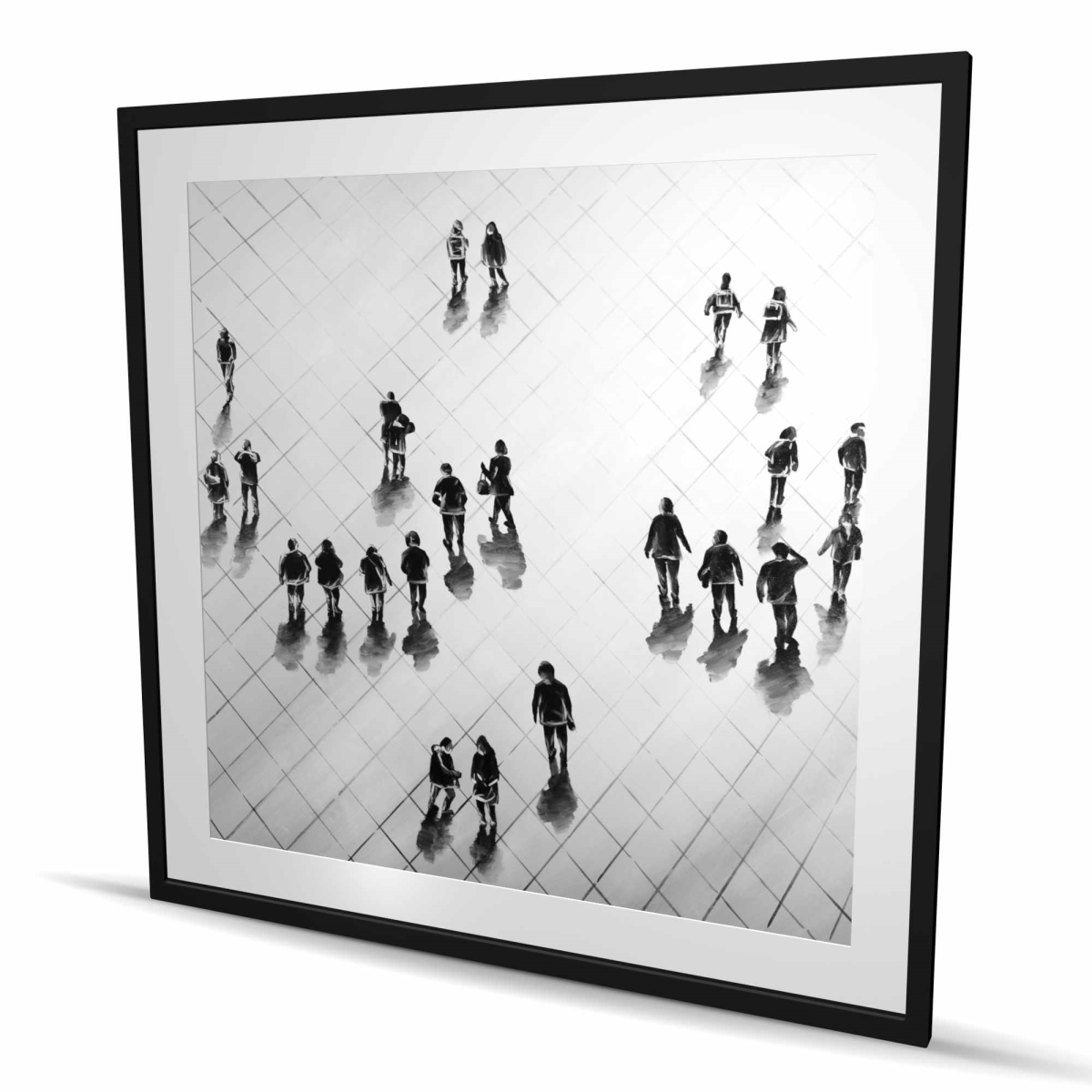 C1FM48489JVIAJ 48 x 48 in. Overhead View of People on the Street - Framed Matted Print Wall Art