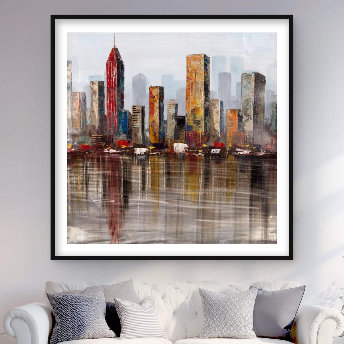 C1FM4848YK2OB6 Rust Looking City - Framed Matted Print Wall Art - Home Decor Art - 48 x 48 in.
