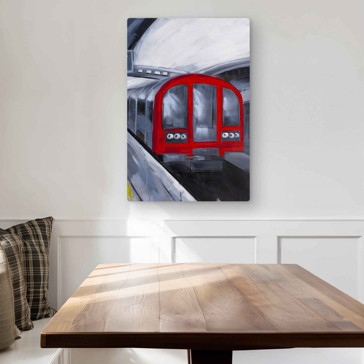 C1MP2030UZMMTJ 20 x 30 in. People Waiting Metro - Red Metal Print Wall Art for Home Decor